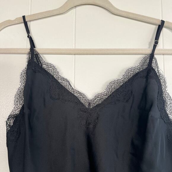 NWT Victoria's Secret Black Satin Lingerie Cami Top with Lace Trim Size L - Picture 3 of 5